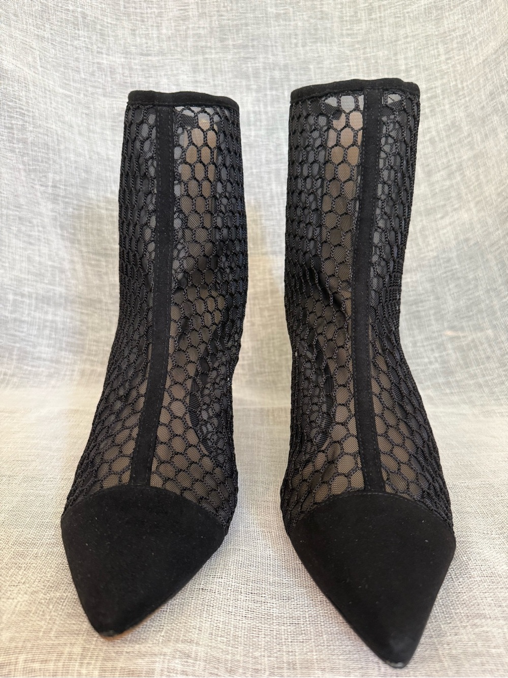 L’agence Cerise Black Suede and Mesh Pointed Toe Sock Boots size 10
